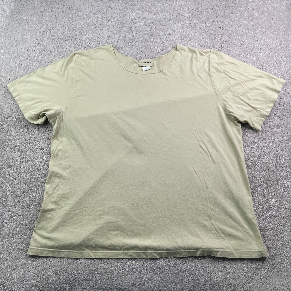 Flax Top Women 1 Generous Green Cotton Short Sleeve Scoop Neck Lagenlook Tee